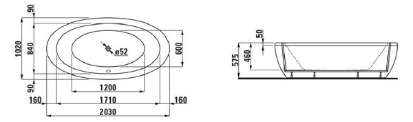 Laufen Ilbagnoalessi cadă freestanding 203x102 cm ovală alb H2419700000001