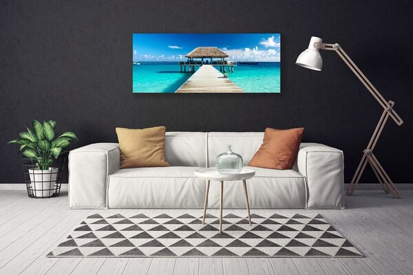 Tablou pe panza canvas Marea Podul Arhitectura Albastru Gri Alb