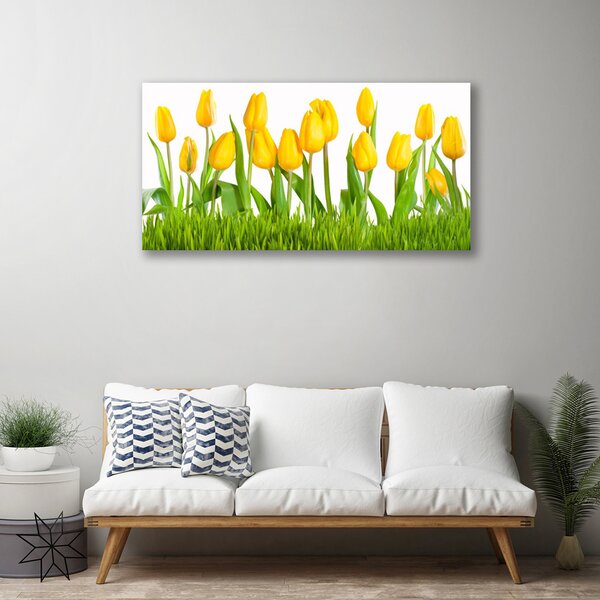 Tablou pe panza canvas Lalele Floral Galben Verde Alb