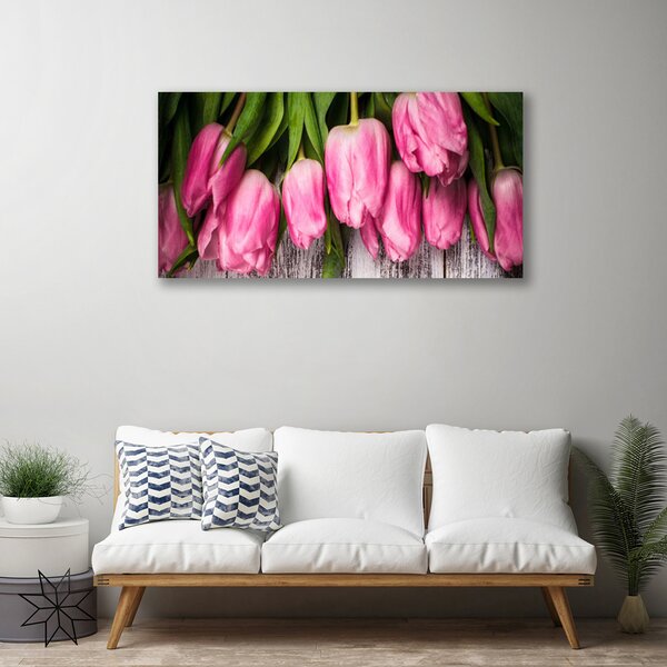 Tablou pe panza canvas Lalele Floral Roz Verde