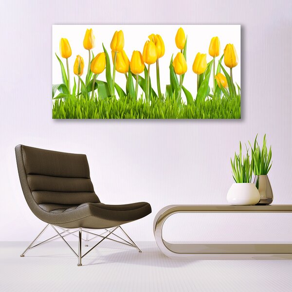 Tablou pe panza canvas Lalele Floral Galben Verde Alb