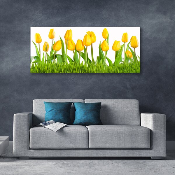 Tablou pe panza canvas Lalele Floral Galben Verde Alb