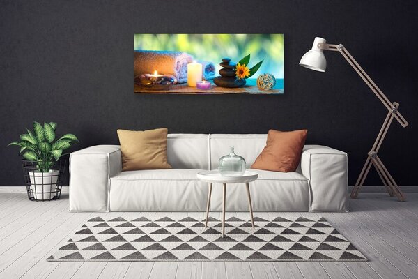 Tablou pe panza canvas Prosop Pietre Lumânări de flori Art Alb Negru Galben Verde