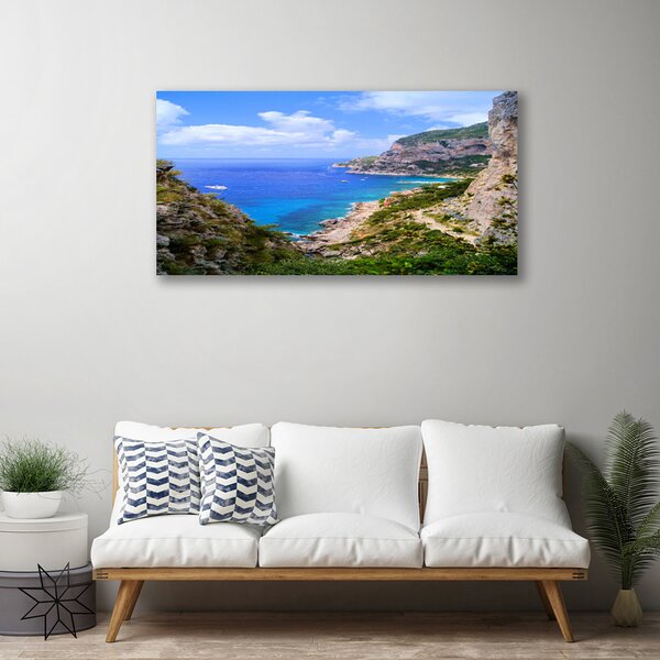 Tablou pe panza canvas Marea Munți Beach Peisaj Albastru Gri Maro Verde