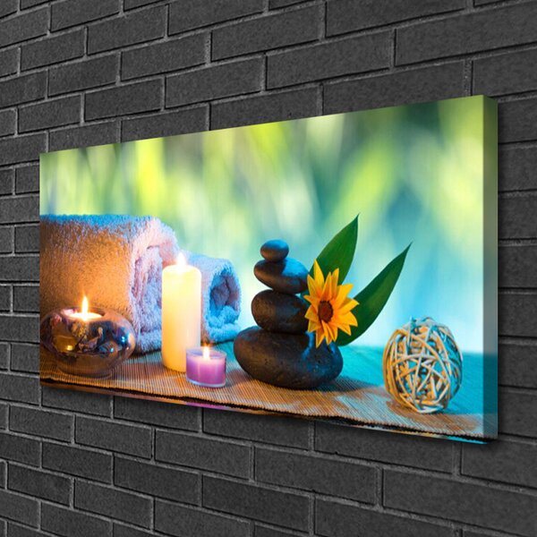 Tablou pe panza canvas Prosop Pietre Lumânări de flori Art Alb Negru Galben Verde