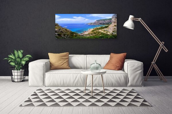 Tablou pe panza canvas Marea Munți Beach Peisaj Albastru Gri Maro Verde