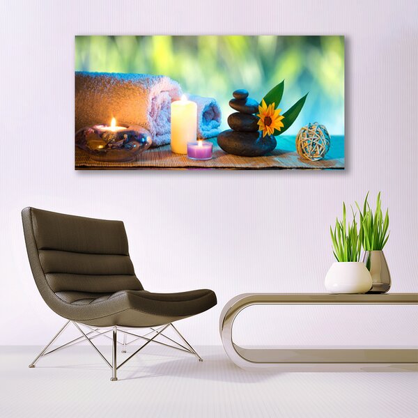 Tablou pe panza canvas Prosop Pietre Lumânări de flori Art Alb Negru Galben Verde