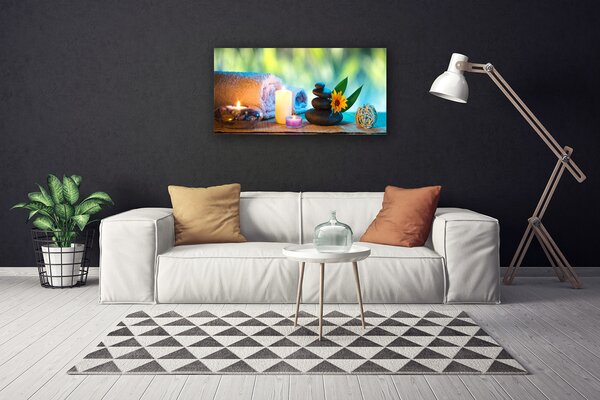Tablou pe panza canvas Prosop Pietre Lumânări de flori Art Alb Negru Galben Verde