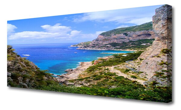Tablou pe panza canvas Marea Munți Beach Peisaj Albastru Gri Maro Verde
