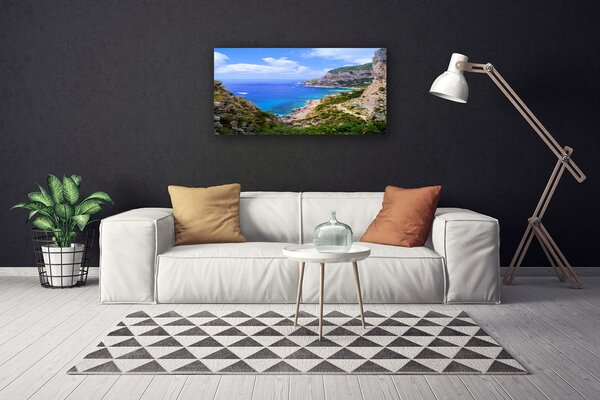 Tablou pe panza canvas Marea Munți Beach Peisaj Albastru Gri Maro Verde