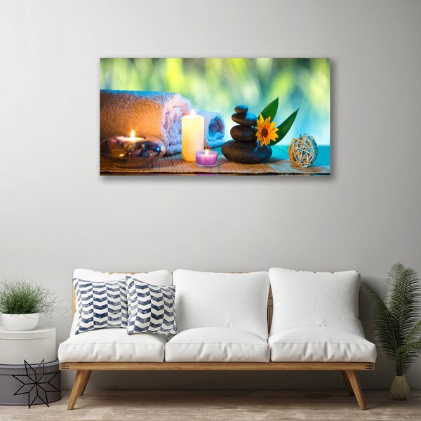 Tablou pe panza canvas Prosop Pietre Lumânări de flori Art Alb Negru Galben Verde
