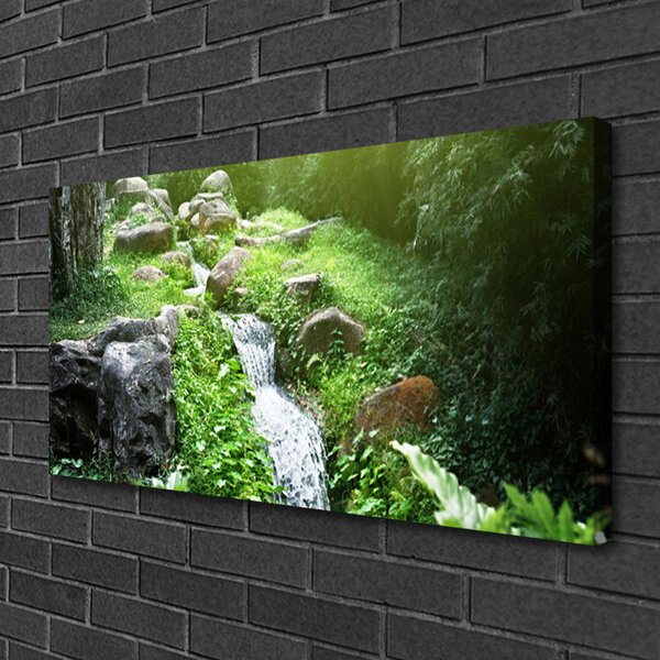 Tablou pe panza canvas Brook Ierburile Natura Verde Alb Gri