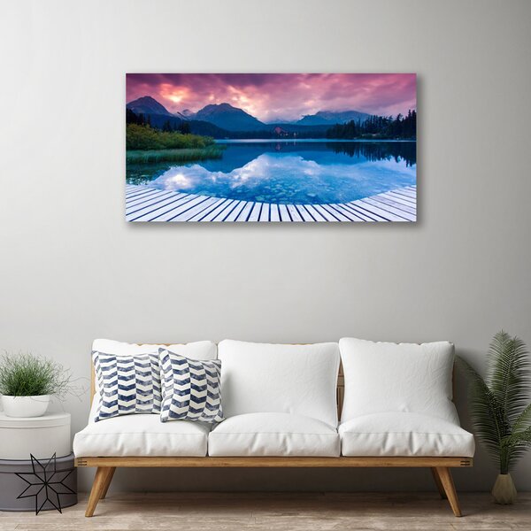 Tablou pe panza canvas Mountain Lake Peisaj Roz Albastru Verde