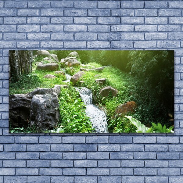 Tablou pe panza canvas Brook Ierburile Natura Verde Alb Gri