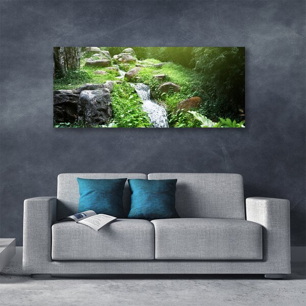 Tablou pe panza canvas Brook Ierburile Natura Verde Alb Gri