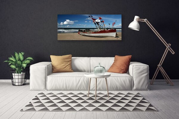 Tablou pe panza canvas Sea Beach Peisaj barca Albastru Roșu Alb Maro
