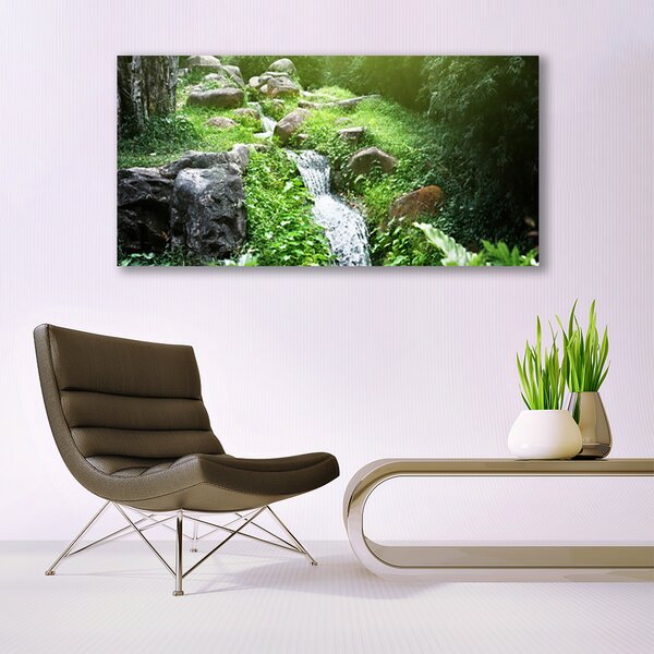 Tablou pe panza canvas Brook Ierburile Natura Verde Alb Gri