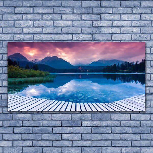 Tablou pe panza canvas Mountain Lake Peisaj Roz Albastru Verde