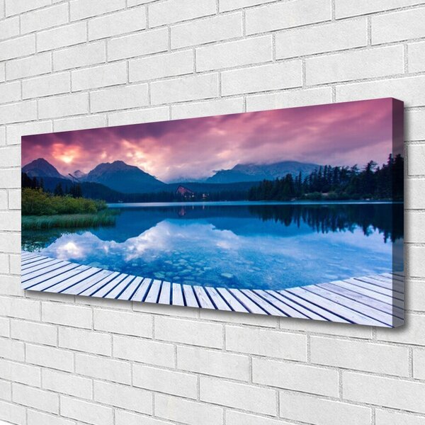 Tablou pe panza canvas Mountain Lake Peisaj Roz Albastru Verde