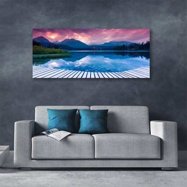 Tablou pe panza canvas Mountain Lake Peisaj Roz Albastru Verde