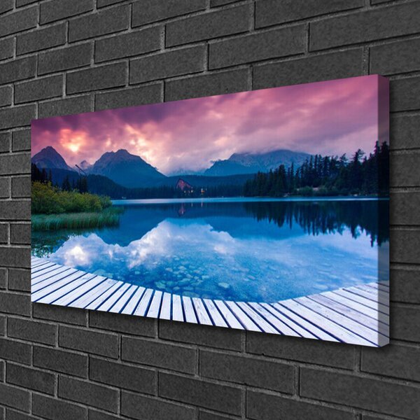 Tablou pe panza canvas Mountain Lake Peisaj Roz Albastru Verde