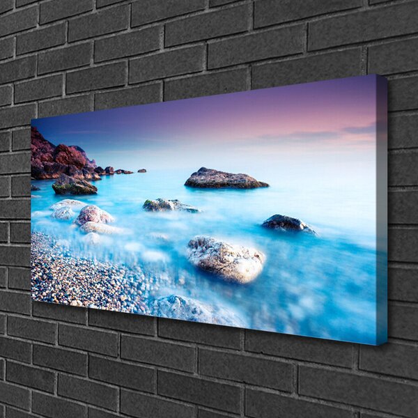 Tablou pe panza canvas Sea Stones Beach Peisaj Albastru Gri Roz