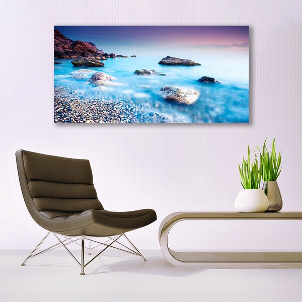 Tablou pe panza canvas Sea Stones Beach Peisaj Albastru Gri Roz