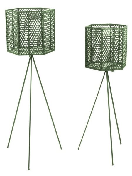Set 2 suporturi metalice pentru ghiveci PT LIVING Hexagon, verde închis