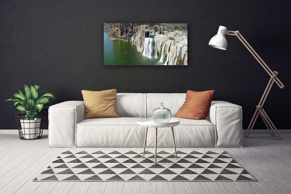 Tablou pe panza canvas Munții Cascada Lacul Peisaj Gri Verde