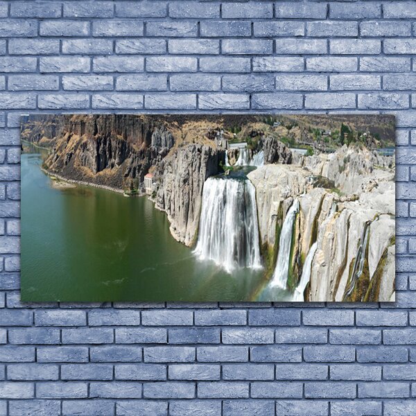 Tablou pe panza canvas Munții Cascada Lacul Peisaj Gri Verde