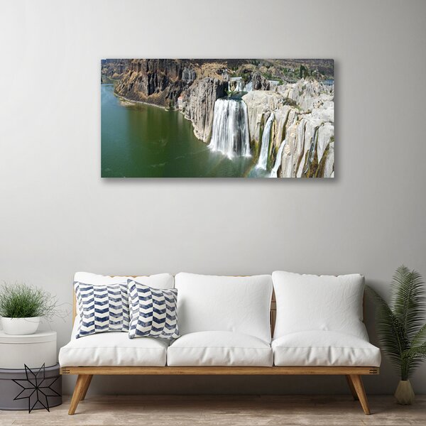 Tablou pe panza canvas Munții Cascada Lacul Peisaj Gri Verde
