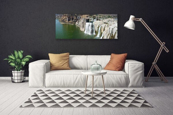 Tablou pe panza canvas Munții Cascada Lacul Peisaj Gri Verde
