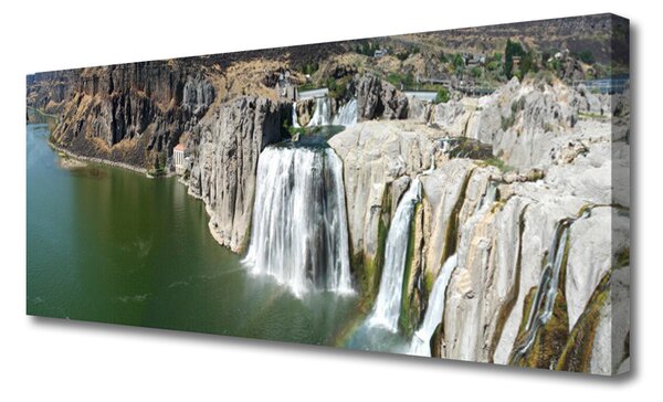 Tablou pe panza canvas Munții Cascada Lacul Peisaj Gri Verde