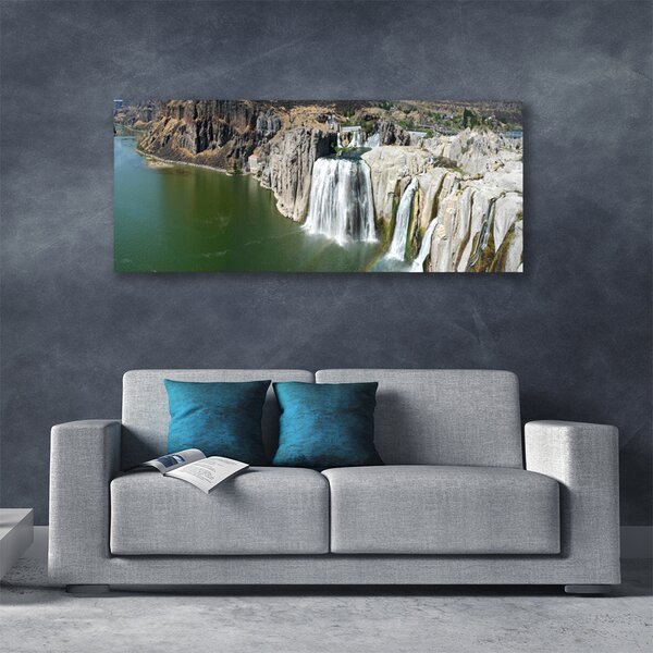 Tablou pe panza canvas Munții Cascada Lacul Peisaj Gri Verde