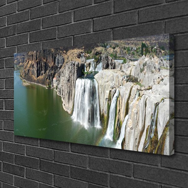 Tablou pe panza canvas Munții Cascada Lacul Peisaj Gri Verde