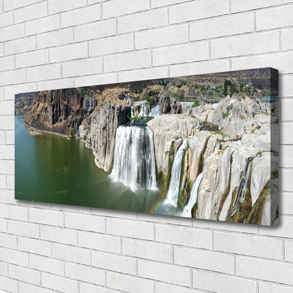 Tablou pe panza canvas Munții Cascada Lacul Peisaj Gri Verde