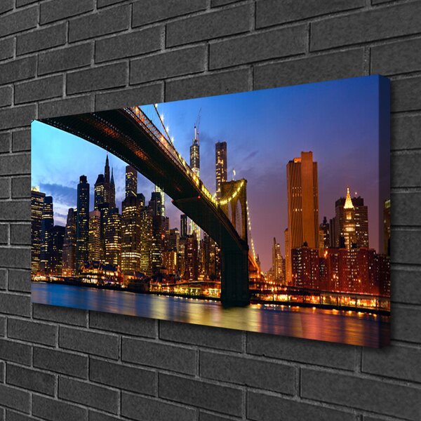 Tablou pe panza canvas Bridge City Water Arhitectura Albastru Maro Portocaliu