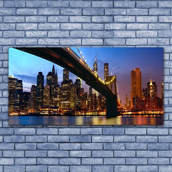 Tablou pe panza canvas Bridge City Water Arhitectura Albastru Maro Portocaliu