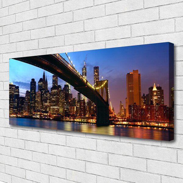 Tablou pe panza canvas Bridge City Water Arhitectura Albastru Maro Portocaliu