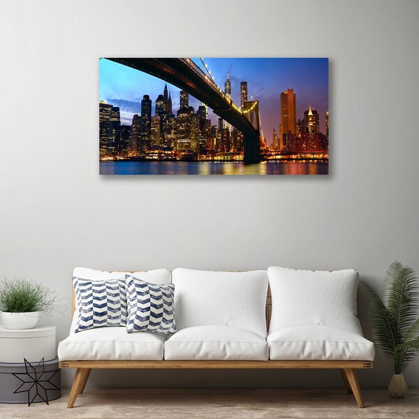 Tablou pe panza canvas Bridge City Water Arhitectura Albastru Maro Portocaliu