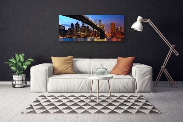 Tablou pe panza canvas Bridge City Water Arhitectura Albastru Maro Portocaliu