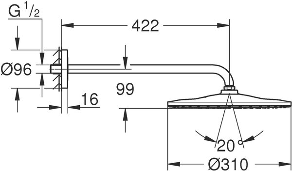 Grohe Rainshower cap de duș cu braț 31x31 cm rotund || 26558GN0