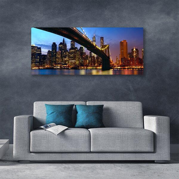 Tablou pe panza canvas Bridge City Water Arhitectura Albastru Maro Portocaliu