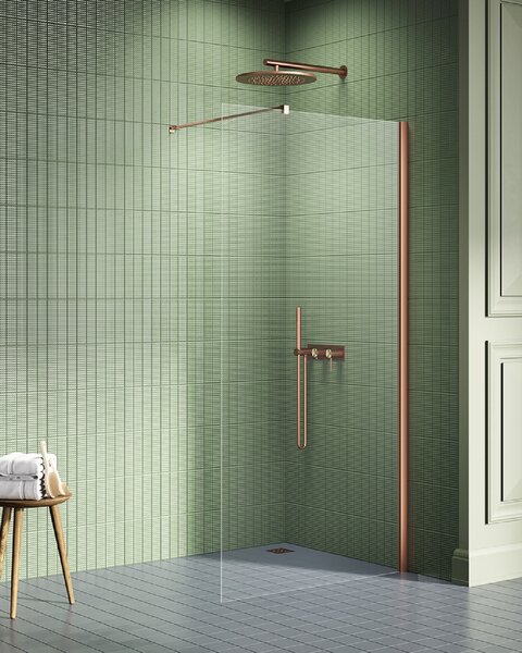 New Trendy New Soleo Copper Brushed perete cabină de duș walk-in 100 cm cupru periat/sticla transparentă K-2104-WP