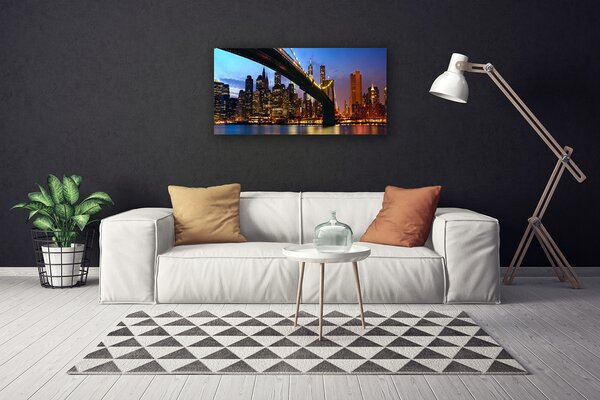 Tablou pe panza canvas Bridge City Water Arhitectura Albastru Maro Portocaliu
