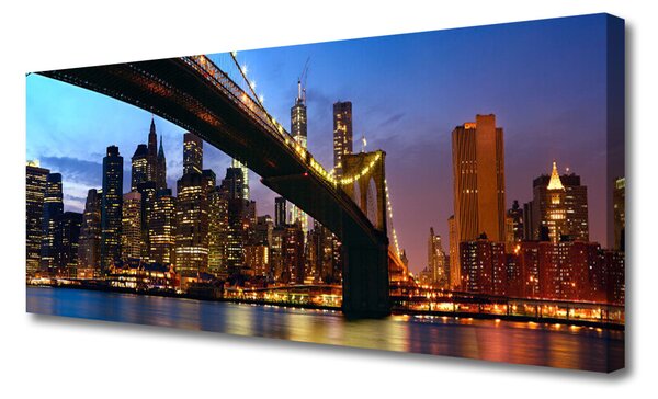 Tablou pe panza canvas Bridge City Water Arhitectura Albastru Maro Portocaliu