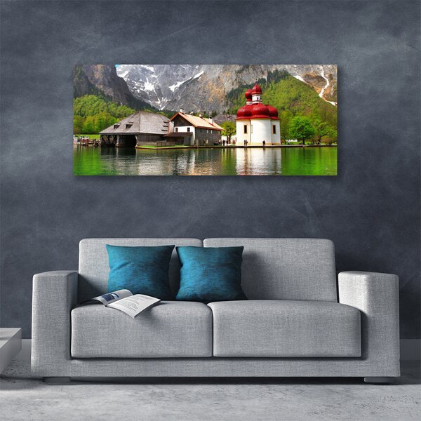 Tablou pe panza canvas Mountain copac Acasă Peisaj Gri Verde Roșu Maro