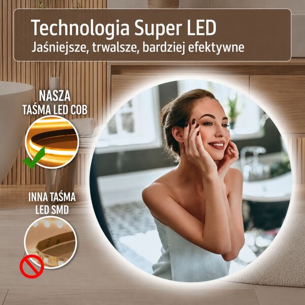 Venti Koło Led oglindă 80x80 cm rotund cu iluminare argint 5907459662283