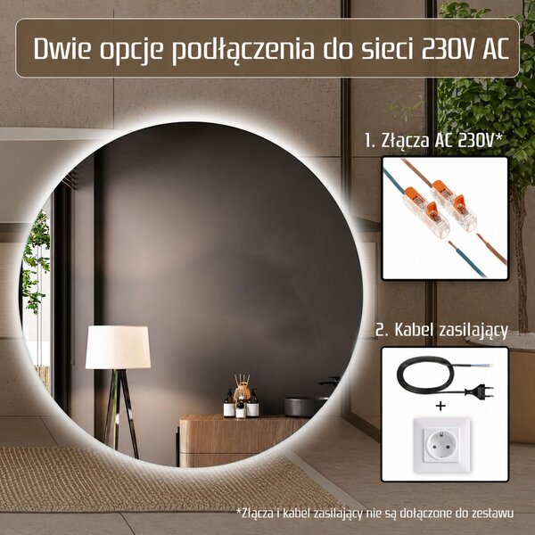 Venti Koło Led oglindă 80x80 cm rotund cu iluminare argint 5907459662283