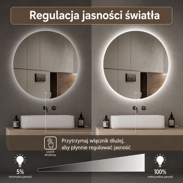 Venti Koło Led oglindă 80x80 cm rotund cu iluminare argint 5907459662283